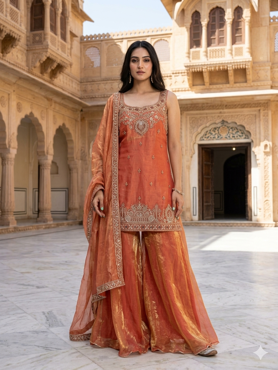Deep Cyan Heritage Palazzo Set